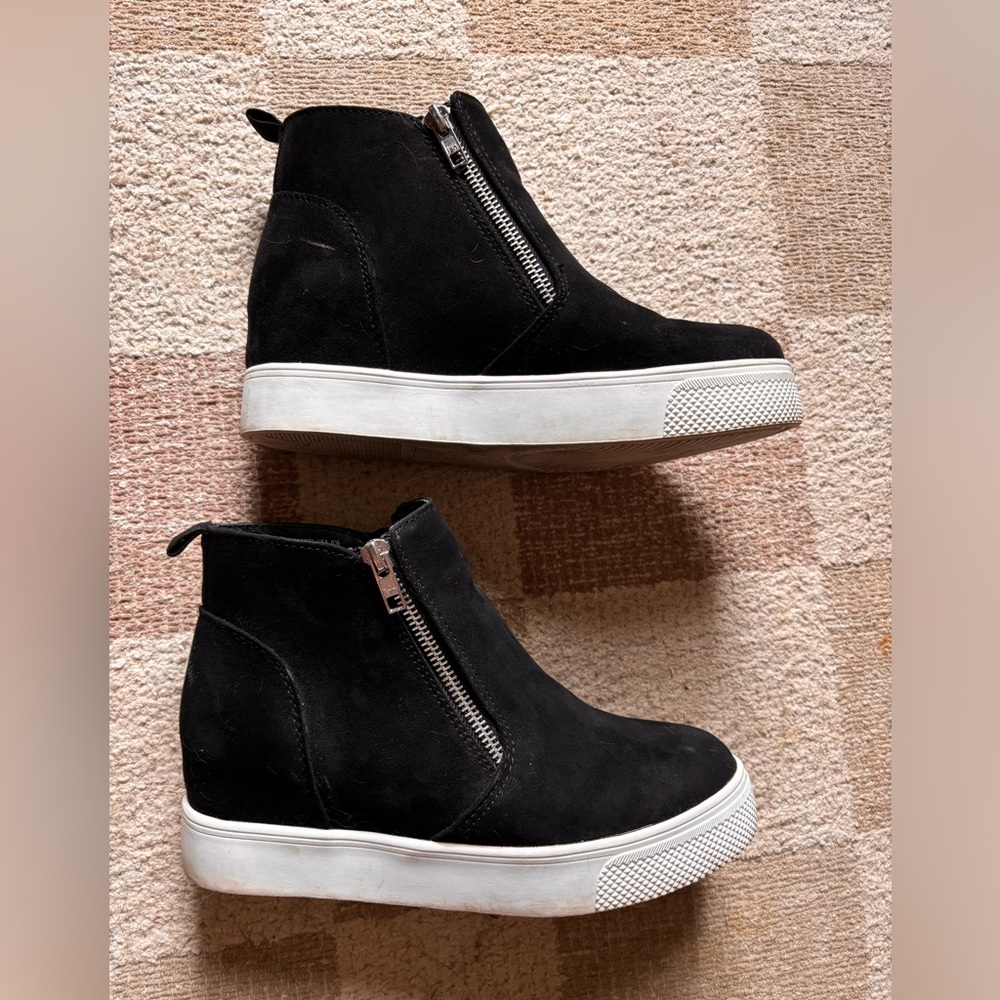 Black wedge booties